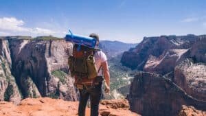Backpacker overlooking a ravine