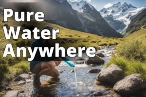 An image of a hiker filling a water bottle from a clear mountain stream using one of the featured wa