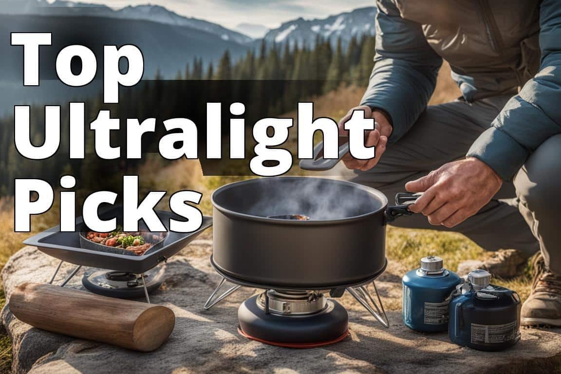 An image of a person cooking outdoors with an ultralight camping pan over a portable gas stove amids