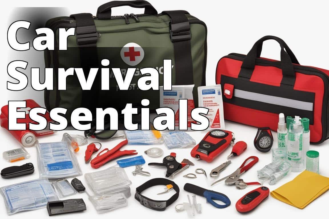 An image showing a variety of car emergency kits displayed neatly on a table with different items li