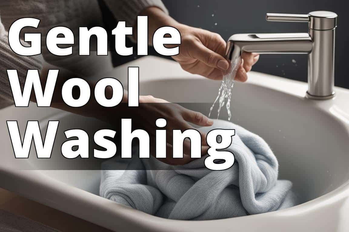 The featured image should contain a close-up of a hand gently washing a piece of merino wool fabric