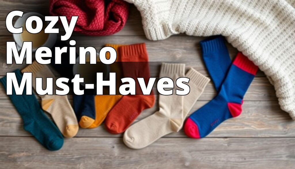 A visually appealing flat lay image featuring a variety of Merino wool socks in different colors and