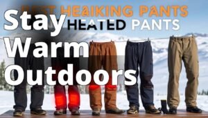 An image showcasing a variety of men's heated pants displayed outdoors